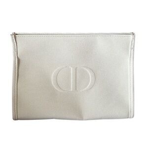 Christian Dior Beauty Pouch Makeup Bag Light Grey Medium Canvas Authentic